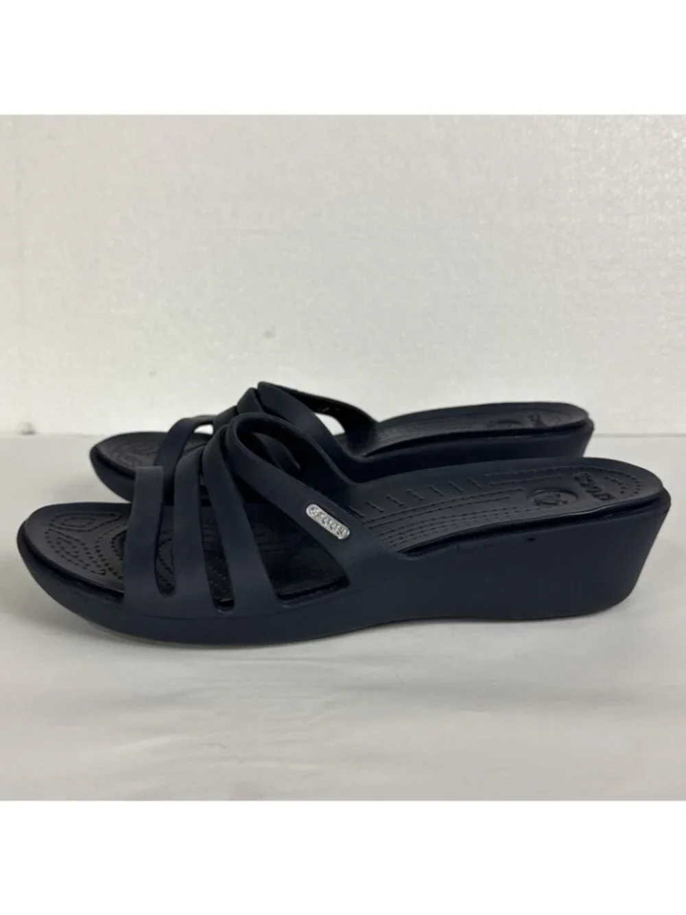Crocs Navy Blue Rhonda Wedge Slip On Sandals Women's size 11